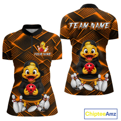Orange Funny Duck Bowling Team Shirt for Women Custom Bowling Gift Bowler Bowling League HNT532