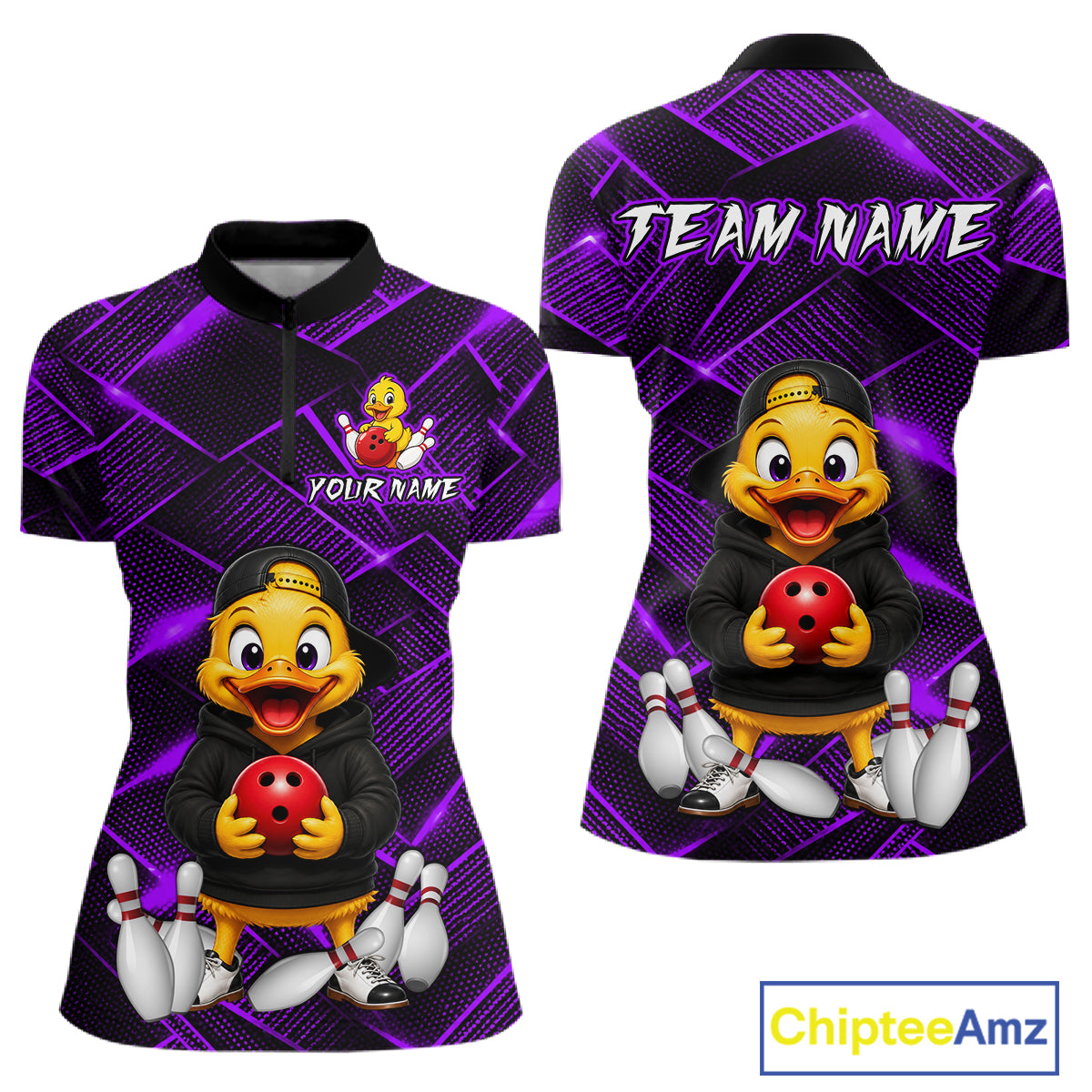 Purple Funny Duck Bowling Team Shirt for Women Custom Bowling Gift Bowler Bowling League HNT532