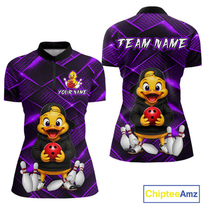 Purple Funny Duck Bowling Team Shirt for Women Custom Bowling Gift Bowler Bowling League HNT532