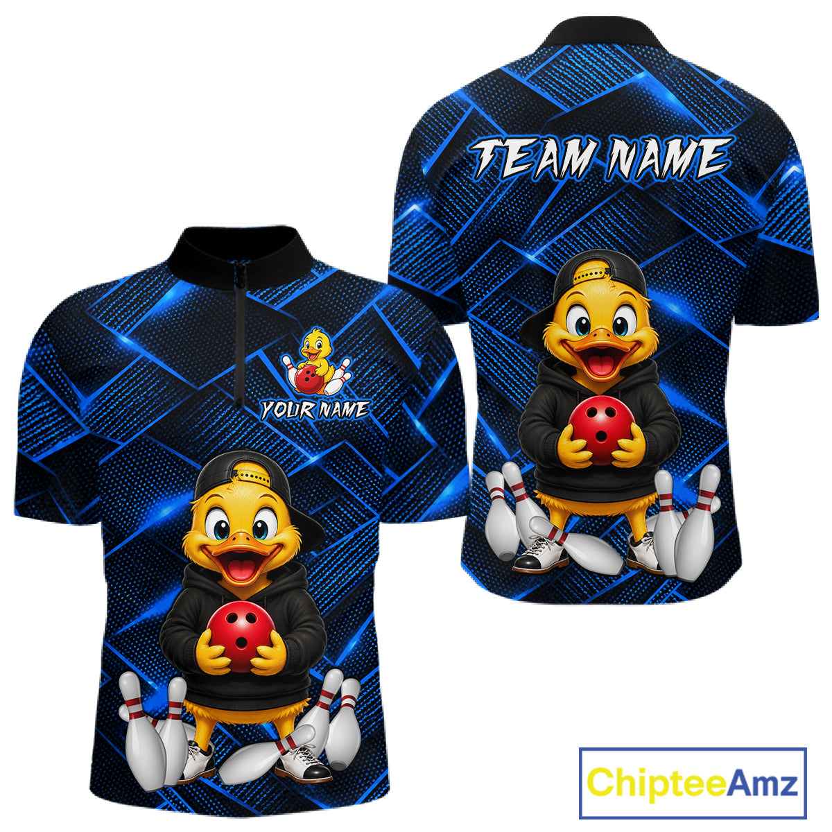 Blue Funny Duck Bowling Team Shirt for Men Custom Bowling Gift Bowler Bowling League HNT532