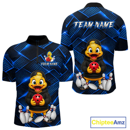 Blue Funny Duck Bowling Team Shirt for Men Custom Bowling Gift Bowler Bowling League HNT532