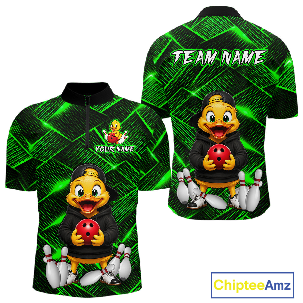 Green Funny Duck Bowling Team Shirt for Men Custom Bowling Gift Bowler Bowling League HNT532