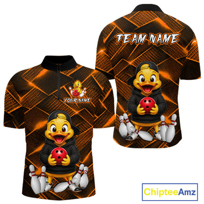 Orange Funny Duck Bowling Team Shirt for Men Custom Bowling Gift Bowler Bowling League HNT532