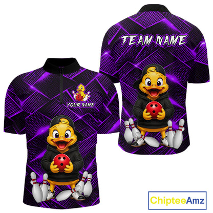 Purple Funny Duck Bowling Team Shirt for Men Custom Bowling Gift Bowler Bowling League HNT532