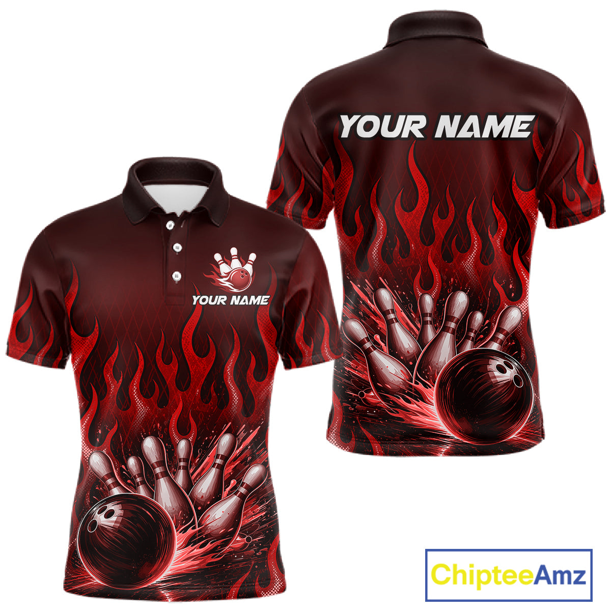 Custom Red Flame Bowling Jersey for Men Bowling Uniform Polo &1/4 Zip Bowling Team Shirts HNT616
