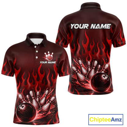 Custom Red Flame Bowling Jersey for Men Bowling Uniform Polo &1/4 Zip Bowling Team Shirts HNT616