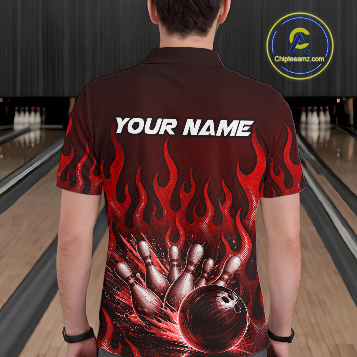 Custom Red Flame Bowling Jersey for Men Bowling Uniform Polo &1/4 Zip Bowling Team Shirts HNT616