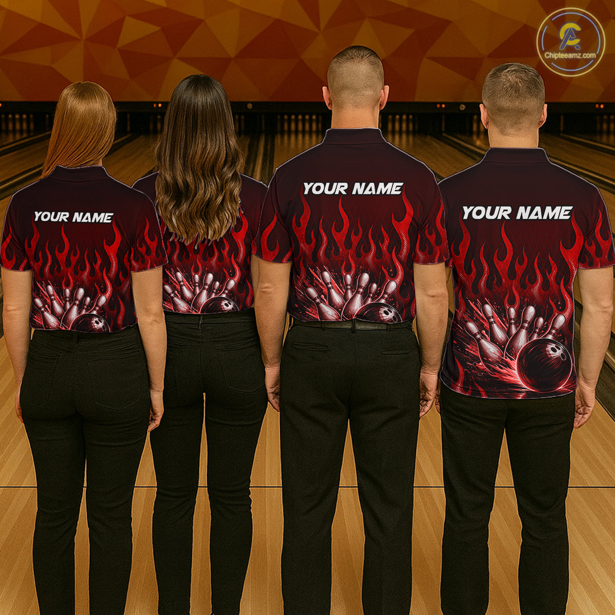 Custom Red Flame Bowling Jersey for Men Bowling Uniform Polo &1/4 Zip Bowling Team Shirts HNT616