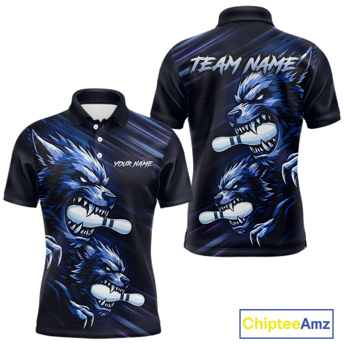 Custom Blue Wolf Bowling Jersey for Men Bowling Shirts for Team Bowling League Uniform HNT618
