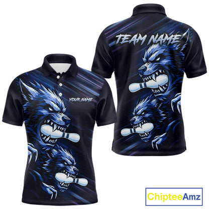 Custom Blue Wolf Bowling Jersey for Men Bowling Shirts for Team Bowling League Uniform HNT618