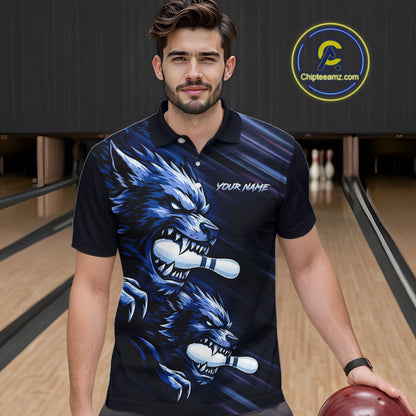 Custom Blue Wolf Bowling Jersey for Men Bowling Shirts for Team Bowling League Uniform HNT618
