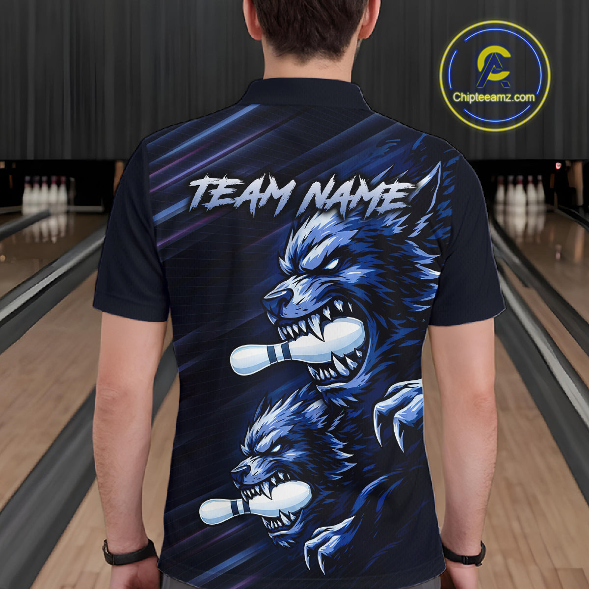 Custom Blue Wolf Bowling Jersey for Men Bowling Shirts for Team Bowling League Uniform HNT618