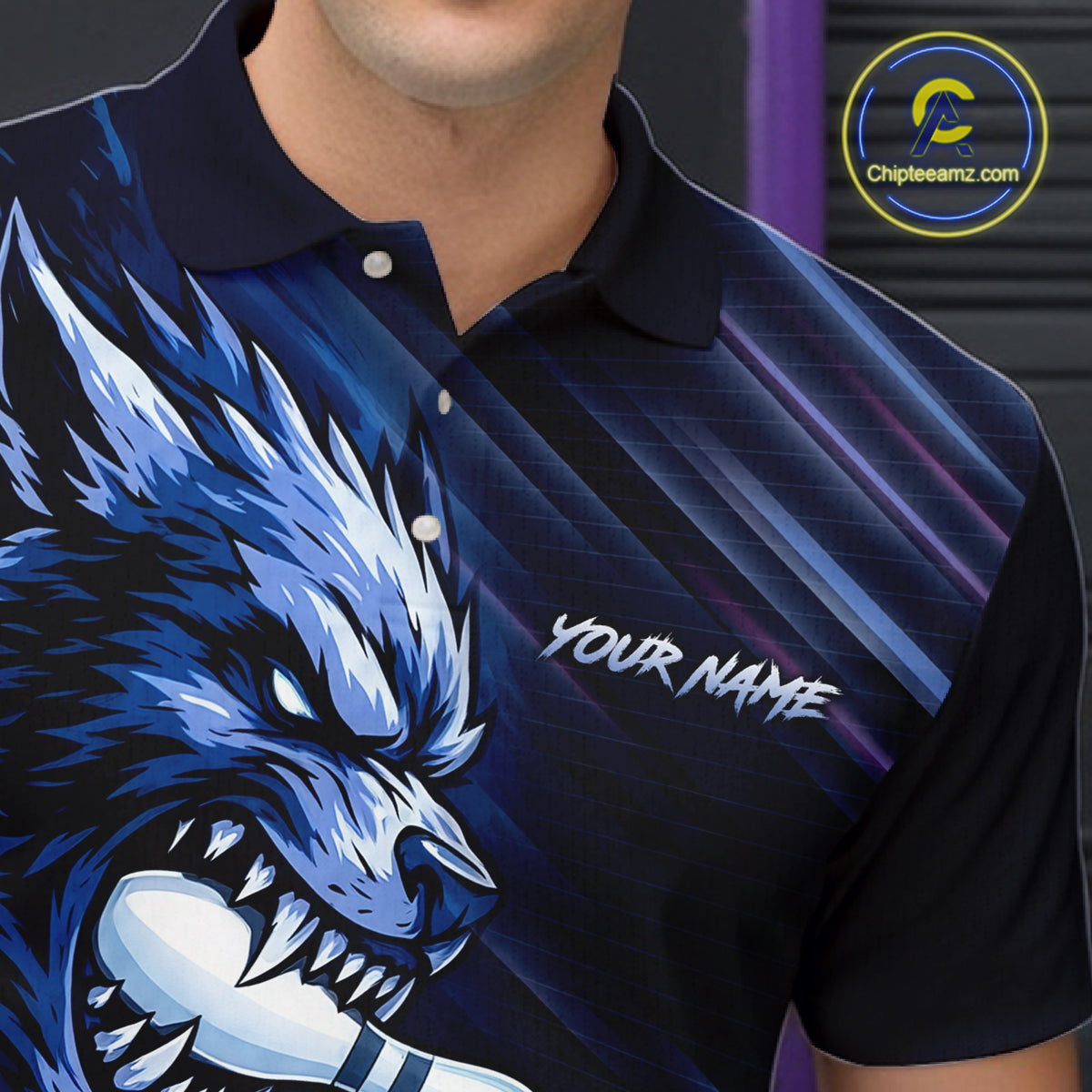 Custom Blue Wolf Bowling Jersey for Men Bowling Shirts for Team Bowling League Uniform HNT618