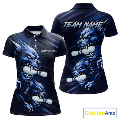 Custom Blue Wolf Bowling Jersey for Women Bowling Shirts for Team Bowling League Uniform HNT618