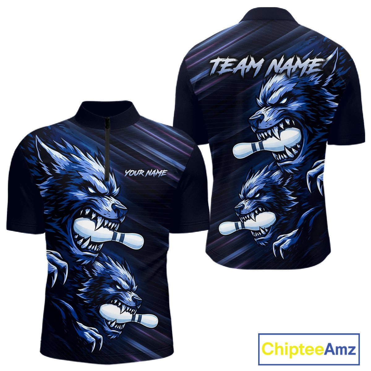 Custom Blue Wolf Bowling Jersey for Men Bowling Shirts for Team Bowling League Uniform HNT618