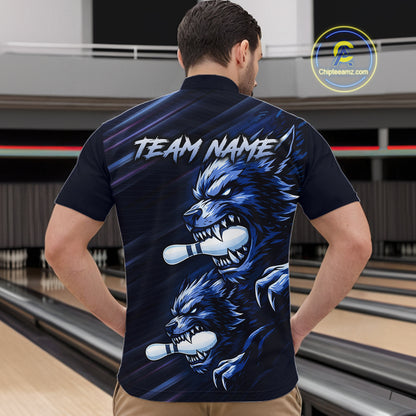 Custom Blue Wolf Bowling Jersey for Men Bowling Shirts for Team Bowling League Uniform HNT618