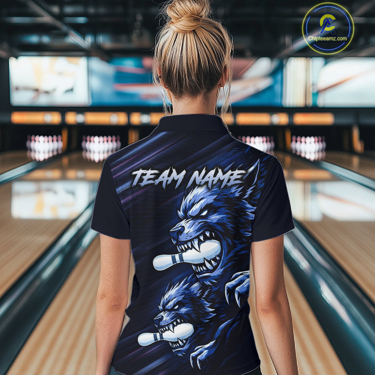 Custom Blue Wolf Bowling Jersey for Women Bowling Shirts for Team Bowling League Uniform HNT618