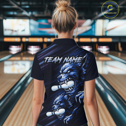 Custom Blue Wolf Bowling Jersey for Women Bowling Shirts for Team Bowling League Uniform HNT618