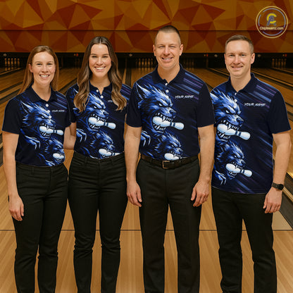 Custom Blue Wolf Bowling Jersey for Men Bowling Shirts for Team Bowling League Uniform HNT618