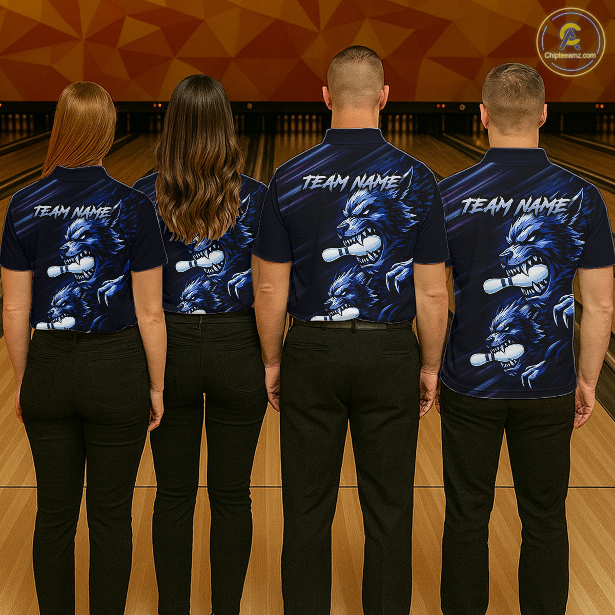 Custom Blue Wolf Bowling Jersey for Men Bowling Shirts for Team Bowling League Uniform HNT618
