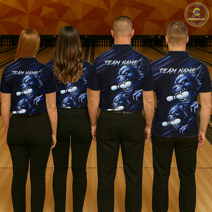 Custom Blue Wolf Bowling Jersey for Men Bowling Shirts for Team Bowling League Uniform HNT618
