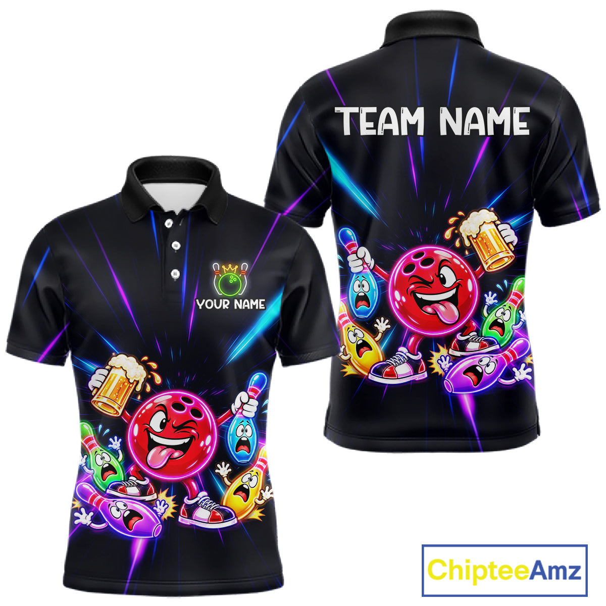 Funny Neon Bowling Ball and Pins Shirt, Custom Bowling Team Jersey for Men, Bowling League HNT679