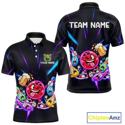 Funny Neon Bowling Ball and Pins Shirt, Custom Bowling Team Jersey for Men, Bowling League HNT679