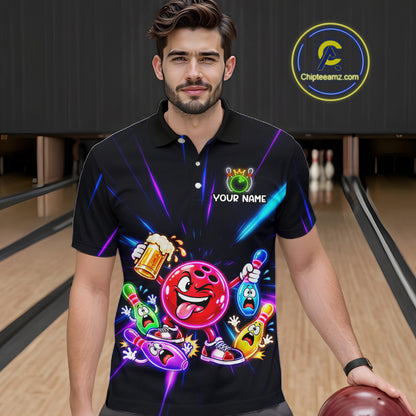 Funny Neon Bowling Ball and Pins Shirt, Custom Bowling Team Jersey for Men, Bowling League HNT679