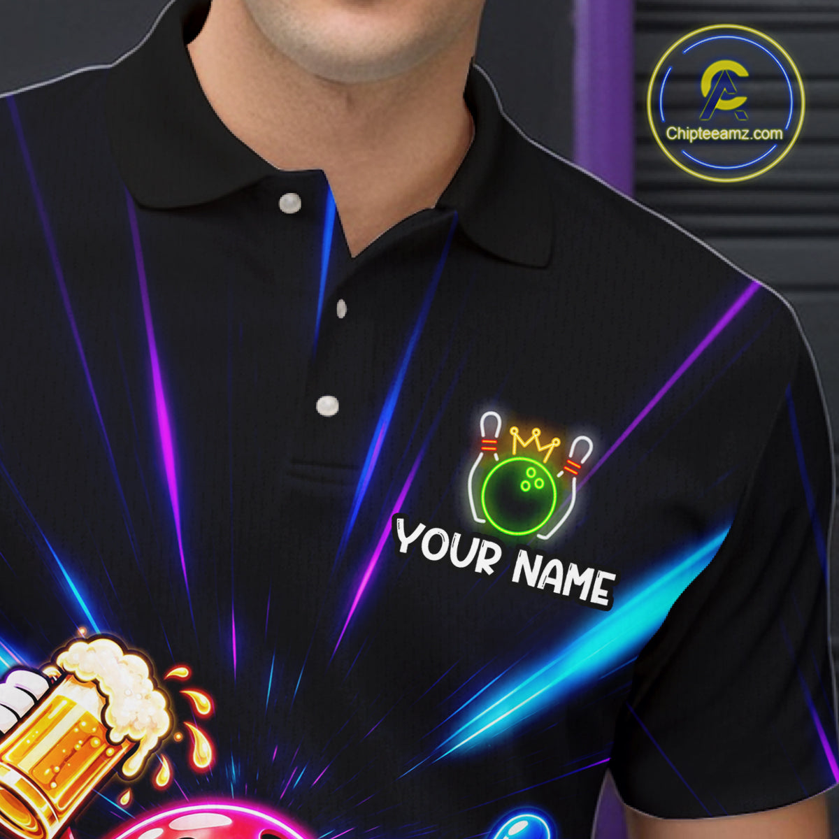 Funny Neon Bowling Ball and Pins Shirt, Custom Bowling Team Jersey for Men, Bowling League HNT679