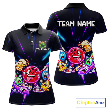 Funny Neon Bowling Ball and Pins Shirt, Custom Bowling Team Jersey for Women, Bowling League HNT679