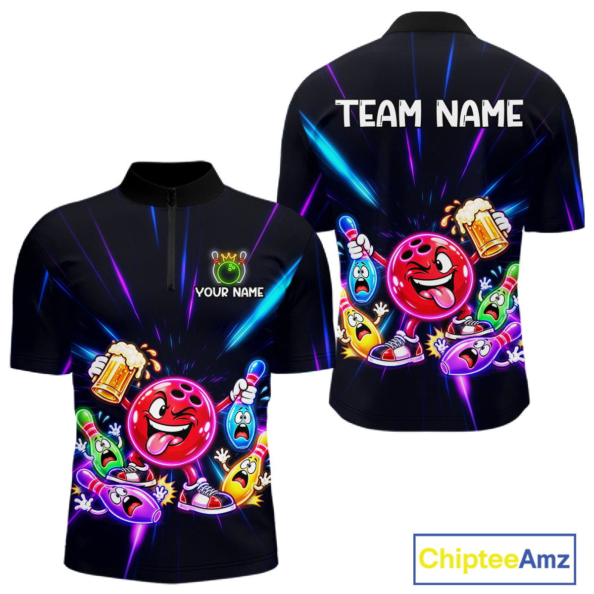 Funny Neon Bowling Ball and Pins Shirt, Custom Bowling Team Jersey for Men, Bowling League HNT679