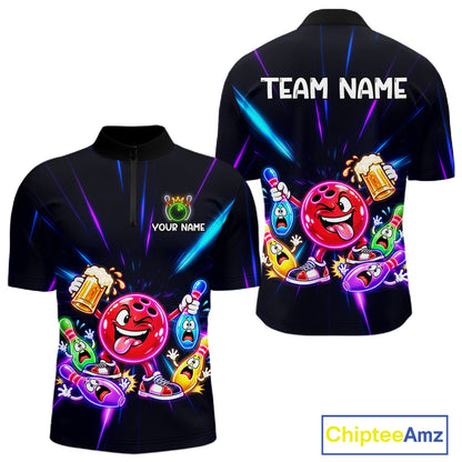 Funny Neon Bowling Ball and Pins Shirt, Custom Bowling Team Jersey for Men, Bowling League HNT679