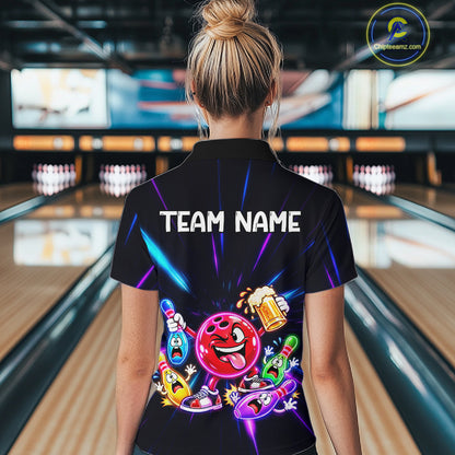 Funny Neon Bowling Ball and Pins Shirt, Custom Bowling Team Jersey for Women, Bowling League HNT679