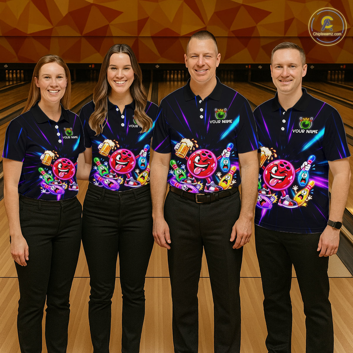 Funny Neon Bowling Ball and Pins Shirt, Custom Bowling Team Jersey for Women, Bowling League HNT679