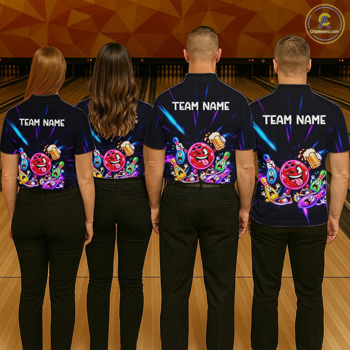 Funny Neon Bowling Ball and Pins Shirt, Custom Bowling Team Jersey for Women, Bowling League HNT679