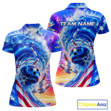 Load image into Gallery viewer, Custom American Wave Patriotic Bowling Jersey for Women Unisex Bowling Team Shirts Polo &amp; 1/4 Zip HNT343