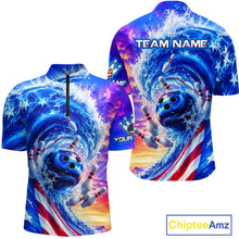 Load image into Gallery viewer, Custom American Wave Patriotic Bowling Jersey for Men Unisex Bowling Team Shirts Polo &amp; 1/4 Zip HNT343