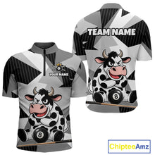Load image into Gallery viewer, Gray and black sports jersey with cartoon cow design and customizable text on a white background
