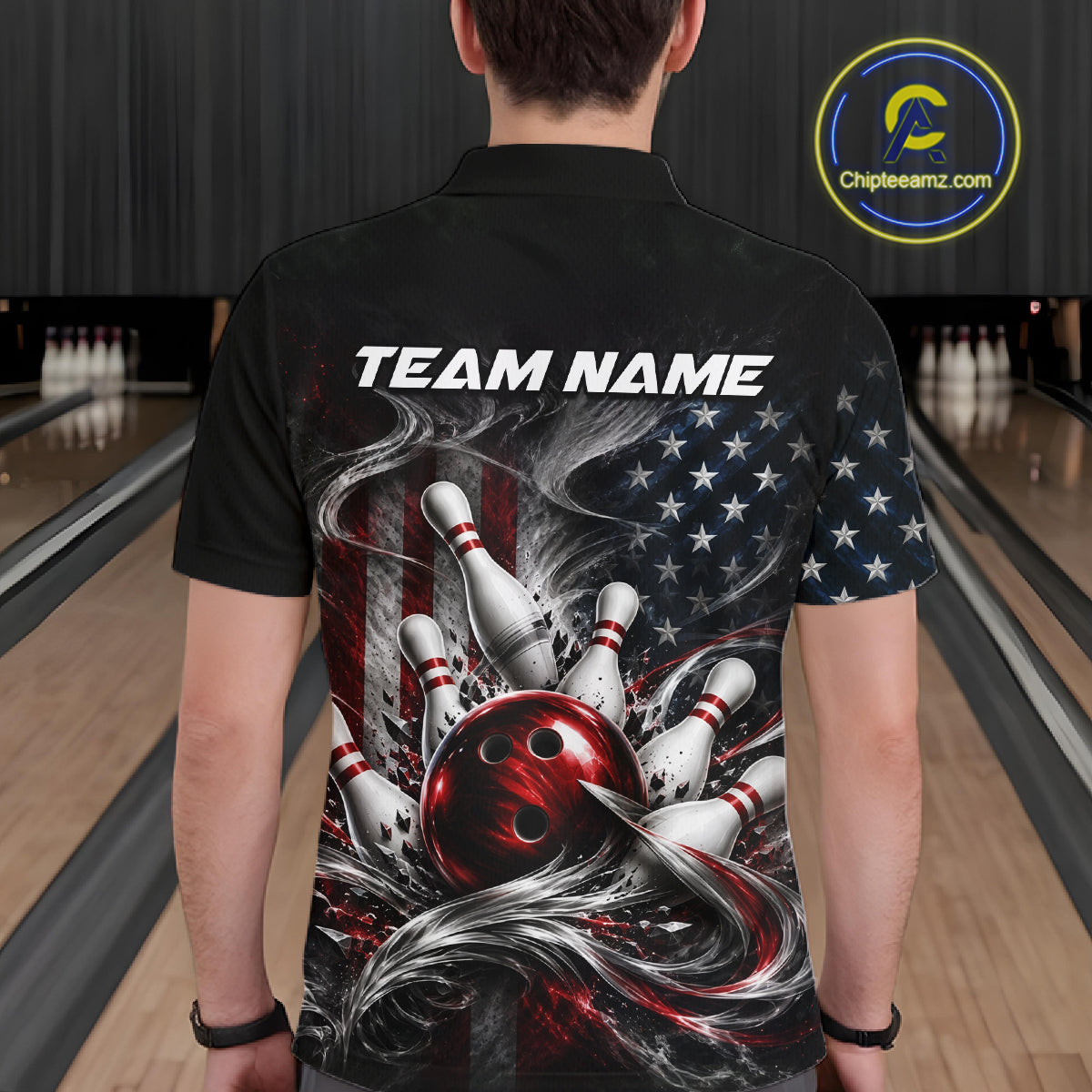 Custom American Flag Smoke Strike Bowling Team Shirts Bowling Jersey for Men Bowling League HNT621
