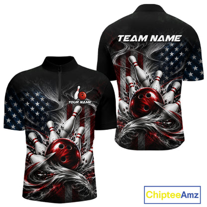 Custom American Flag Smoke Strike Bowling Team Shirts Bowling Jersey for Men Bowling League HNT621