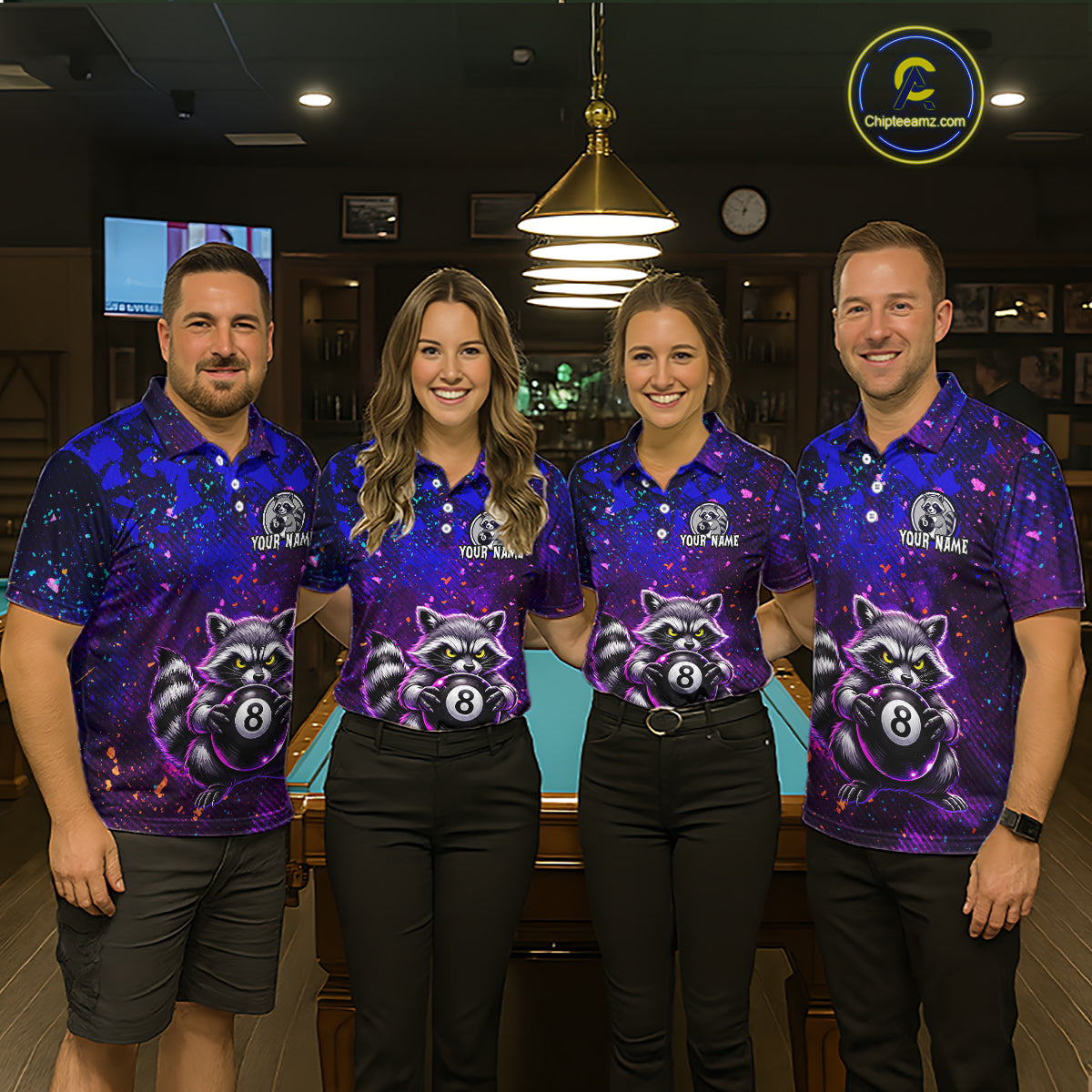 Personalized Funny Raccoon 8 Ball Pool Women Billiard Polo & 1/4 Zip, Billiard Shirt, Billiard Team Jerseys NNT145