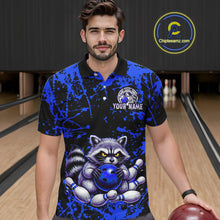 Load image into Gallery viewer, Custom Blue Raccoon Bowling Jersey for Men Bowling Uniform Polo &amp; 1/4 Zip Bowling Team Shirts HNT224