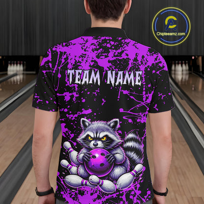 Custom Purple Raccoon Bowling Jersey for Men Bowling Uniform Polo & 1/4 Zip Bowling Team Shirts HNT224