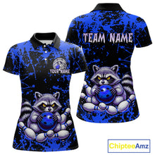 Load image into Gallery viewer, Custom Blue Raccoon Bowling Jersey for Women Bowling Uniform Polo &amp; 1/4 Zip Bowling Team Shirts HNT224