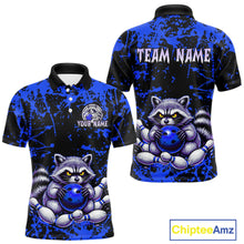 Load image into Gallery viewer, Custom Blue Raccoon Bowling Jersey for Men Bowling Uniform Polo &amp; 1/4 Zip Bowling Team Shirts HNT224