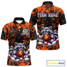 Load image into Gallery viewer, Custom Orange Raccoon Bowling Jersey for Men Bowling Uniform Polo &amp; 1/4 Zip Bowling Team Shirts HNT224