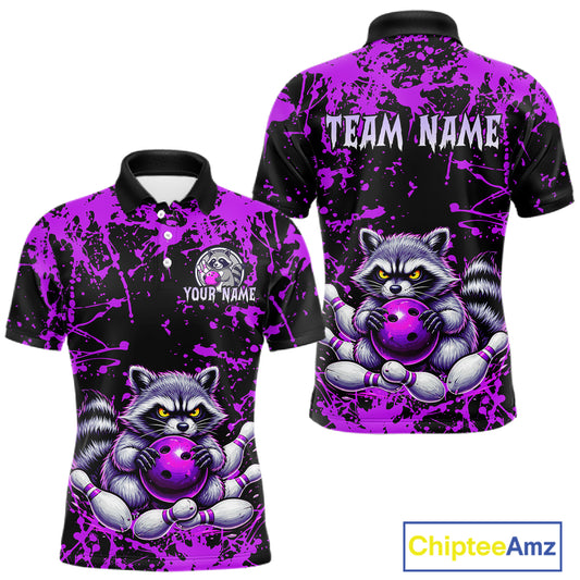 Custom Purple Raccoon Bowling Jersey for Men Bowling Uniform Polo & 1/4 Zip Bowling Team Shirts HNT224