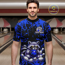 Load image into Gallery viewer, Custom Blue Raccoon Bowling Jersey for Men Bowling Uniform Polo &amp; 1/4 Zip Bowling Team Shirts HNT224