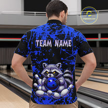 Load image into Gallery viewer, Custom Blue Raccoon Bowling Jersey for Men Bowling Uniform Polo &amp; 1/4 Zip Bowling Team Shirts HNT224