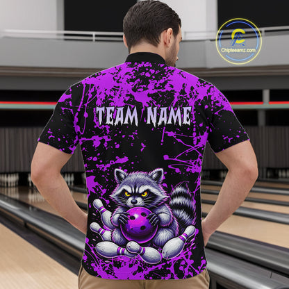 Custom Purple Raccoon Bowling Jersey for Men Bowling Uniform Polo & 1/4 Zip Bowling Team Shirts HNT224